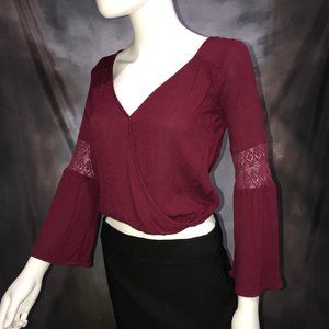 American Eagle Outfitters Wine Bell Sleeve Top